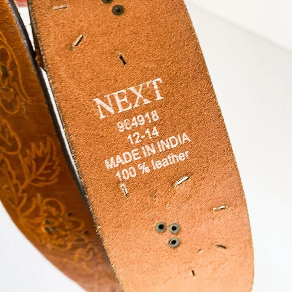 NEXT Wide Leather Floral Handtooled Oval Buckle Belt main image 2